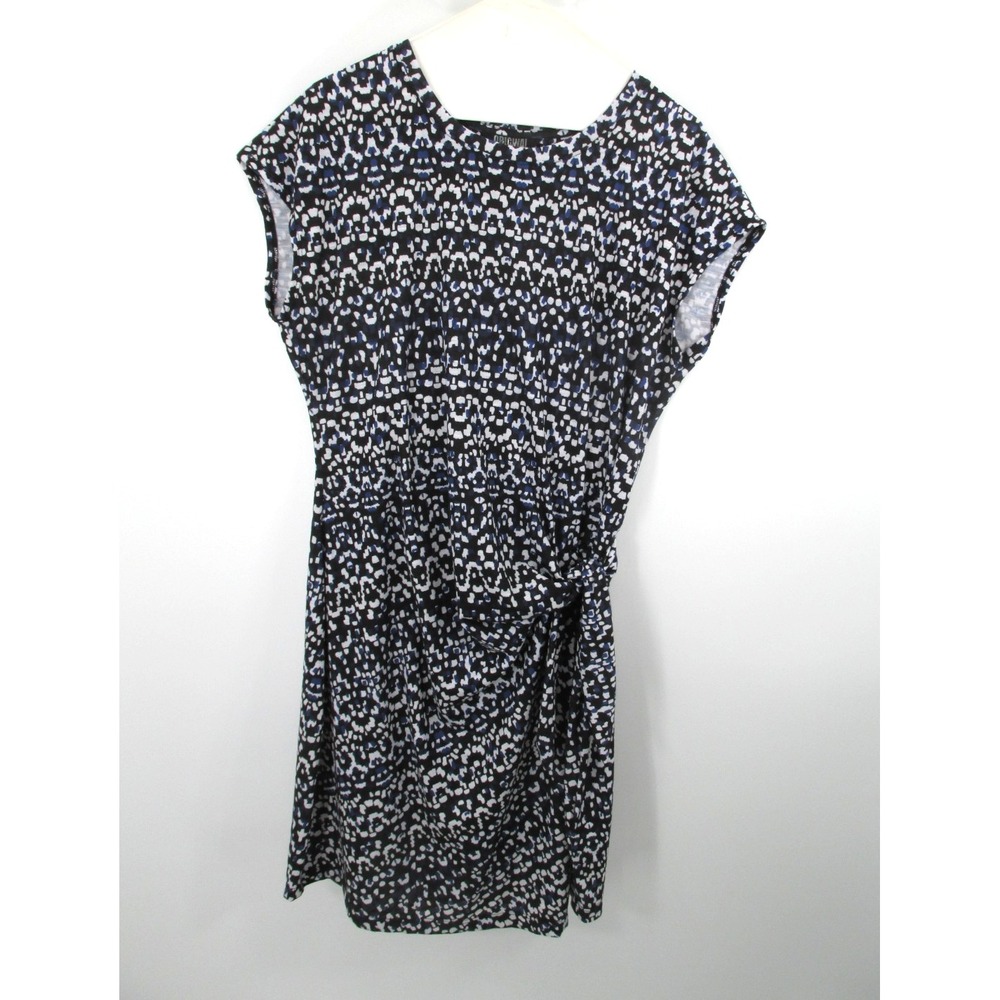 Nicole Miller Midi Side Knot Dress Womens Medium Black Blue Geometric Stretch